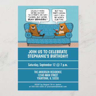 Funny Busy Beavers Birthday Party Invitation