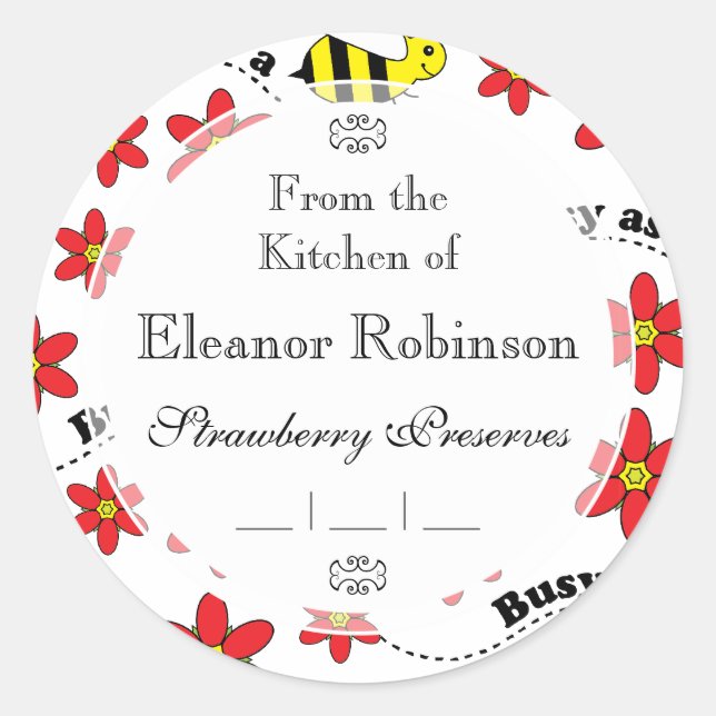 Funny Busy Little Bumble Bee Pattern Cute Classic Round Sticker (Front)