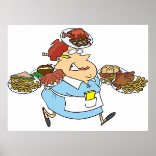 Funny Busy Waitress Overworked Server Poster