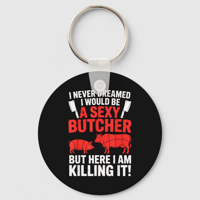 Funny Butcher Design For Men Women Butchery Meat B Keychain (Front)