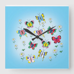 funny butterflies on the background of the sky square wall clock