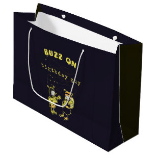 Funny Buzz On Rock Silly Birthday Humour Black Large Gift Bag
