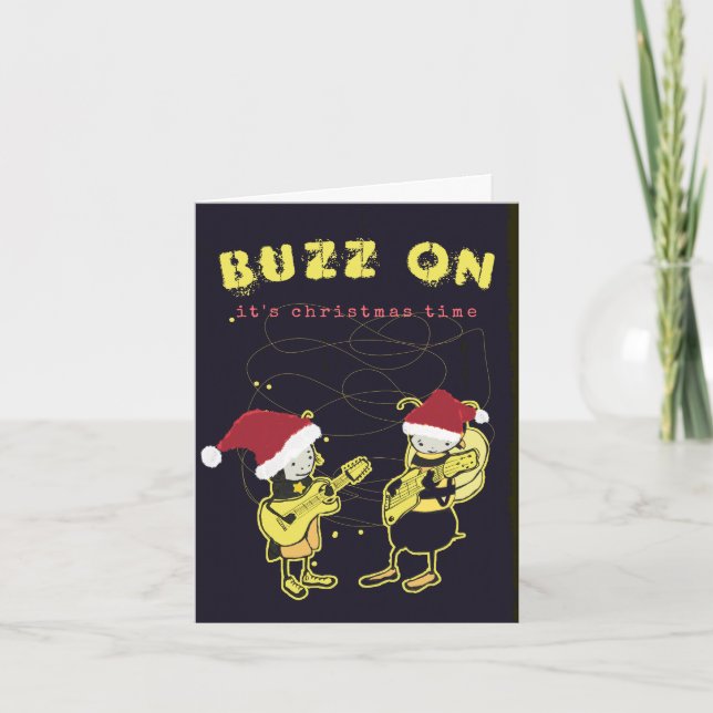 Funny Buzz On Rock Silly Christmas Humour Black  Holiday Card (Front)