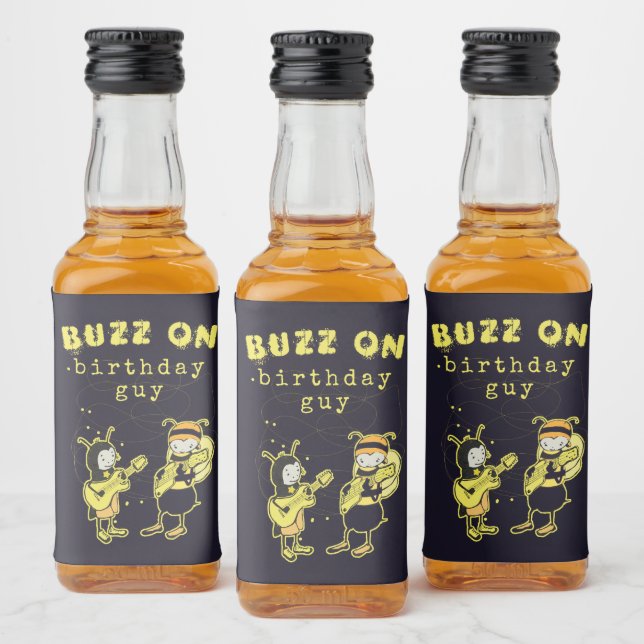 Funny Buzz On Rock Silly Cute Birthday Humour Blac Liquor Bottle Label (Bottles)