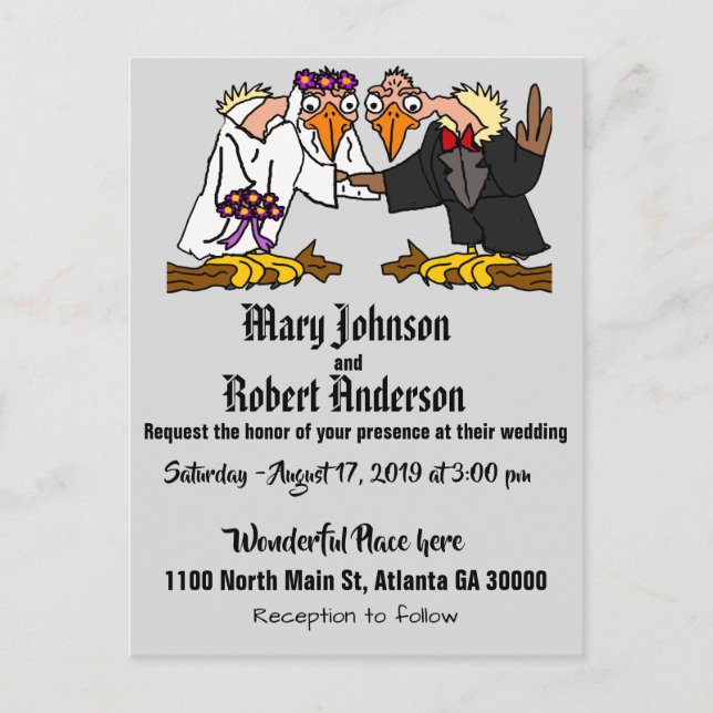 Funny Buzzard Bride and Groom Wedding Invitation Postcard (Front)