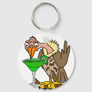 Funny Buzzard or Vulture Drinking Margarita Keychain