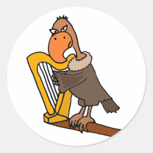 Funny Buzzard Playing Harp Design Classic Round Sticker