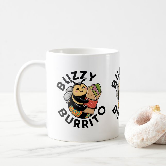 Funny Buzzy Burrito Bee  Coffee Mug (With Donut)
