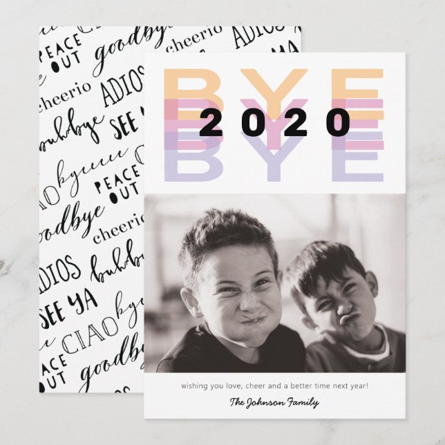 Funny "Bye 2020" Colorful Single Photo Holiday Card (Front/Back)