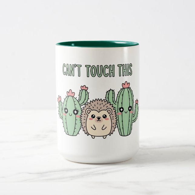 Funny Cactus and Hedgehog Two-Tone Coffee Mug (Center)