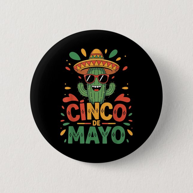 Funny Cactus And Sombrero Cinco De Mayo Cactus Som 2 Inch Round Button (Front)