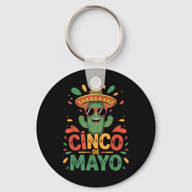 Funny Cactus And Sombrero Cinco De Mayo Cactus Som Keychain (Front)