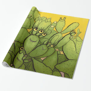 Funny Cactus Character Cute Succulent Characters Wrapping Paper