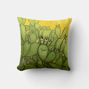 Funny Cactus Green Yellow Succulent Throw Pillow