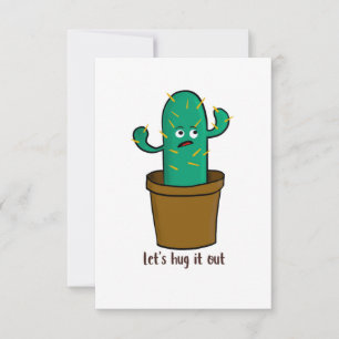 Funny Cactus Let's Hug It Out Kawaii Thank You Card