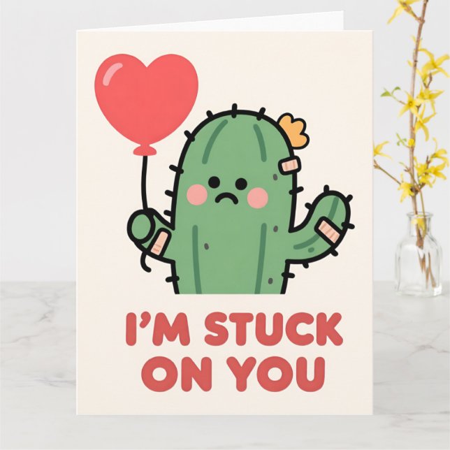 Funny Cactus Love Pun Valentine Card (Yellow Flower)