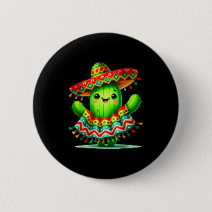 Funny cactus poncho cinco de mayo boys kids mexica 2 inch round button