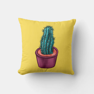 Funny Cactus Pot Yellow Weird Trippy Psychedelic Throw Pillow