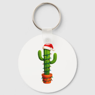 Funny Cactus Santa Hat Xmas Tree Lights Merry Chri Keychain