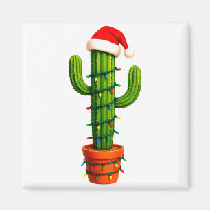 Funny Cactus Santa Hat Xmas Tree Lights Merry Chri Magnet