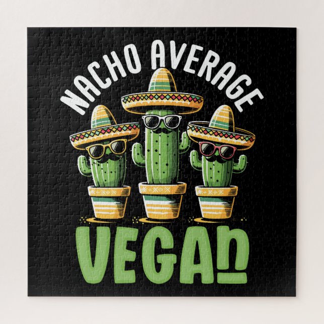 Funny Cactus Sombrero Nacho Average Vegan Jigsaw Puzzle (Vertical)