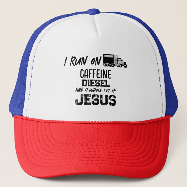 FUNNY Caffeine Diesel And Jesus Grunge  Trucker Hat (Front)