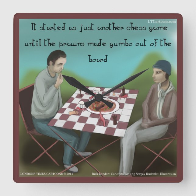 Funny Cajun Chess Square Wall Clock (Front)