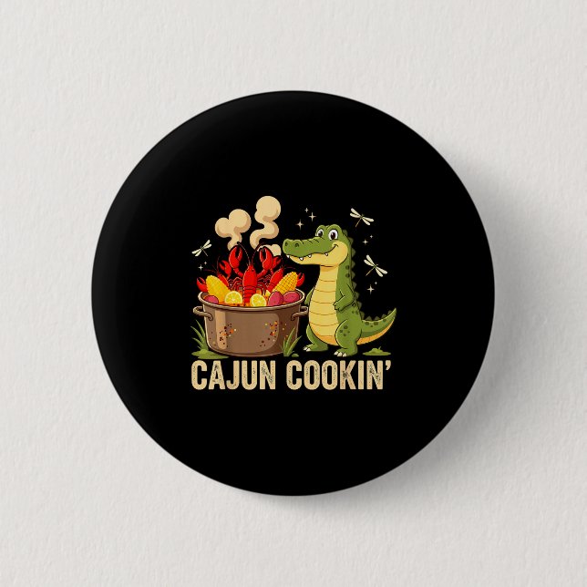 Funny Cajun Louisiana Boil Alligator Crawfish Mard 2 Inch Round Button (Front)