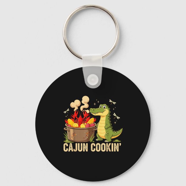 Funny Cajun Louisiana Boil Alligator Crawfish Mard Keychain (Front)