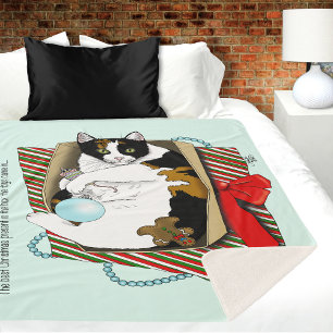 Funny Calico Cat Christmas Gift Box Sherpa Blanket
