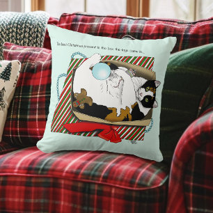 Funny Calico Cat Christmas Gift Box Throw Pillow