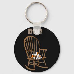 Funny Calico Cat in Rocking Chair Keychain