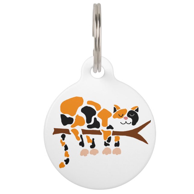 Funny Calico Cat in Tree Art Pet Tag (Front)