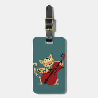 Funny Calico Cat Playing Cello Art Cartoon Luggage Tag