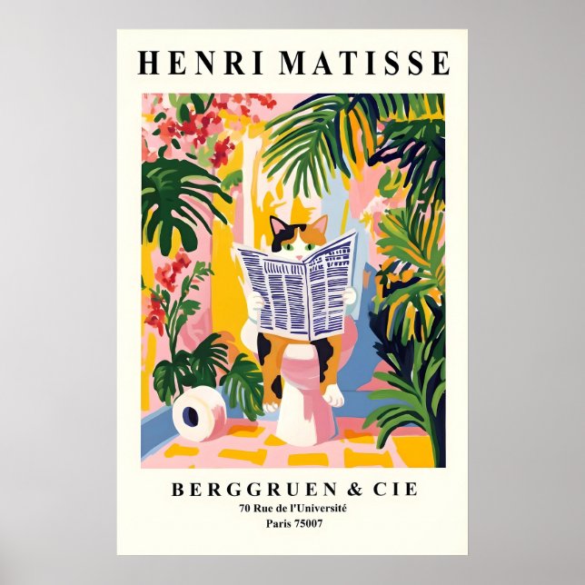 Funny Calico Cat Print - Matisse Style Bathroom (Front)