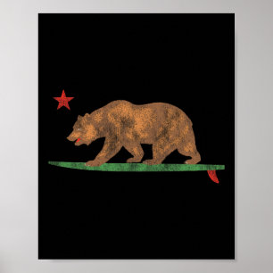 Funny California Surfing Bear Surfboard Vintage So Poster