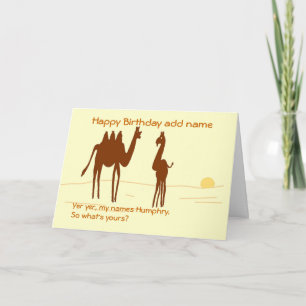 Funny Camel Birthday card add name front.