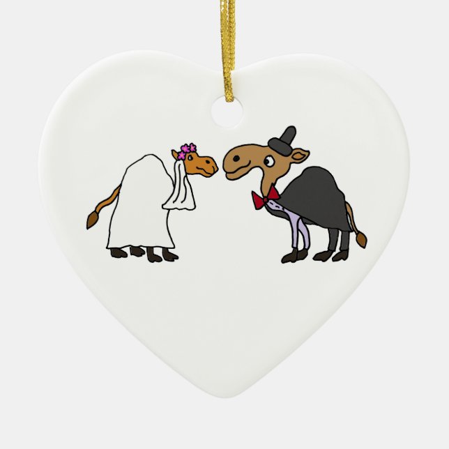Funny Camel Bride and Groom Wedding Cartoon Ceramic Ornament (Front)