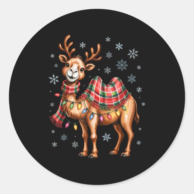 Funny Camel Christmas Cute Animal Lovers Holiday P Classic Round Sticker (Front)