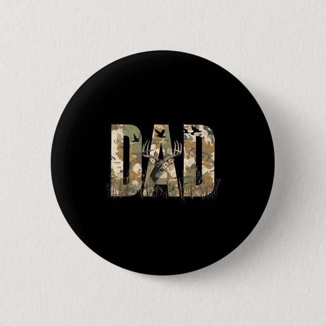 Funny Camo Dad Hunting Camouflage Deer Father's Da 2 Inch Round Button (Front)