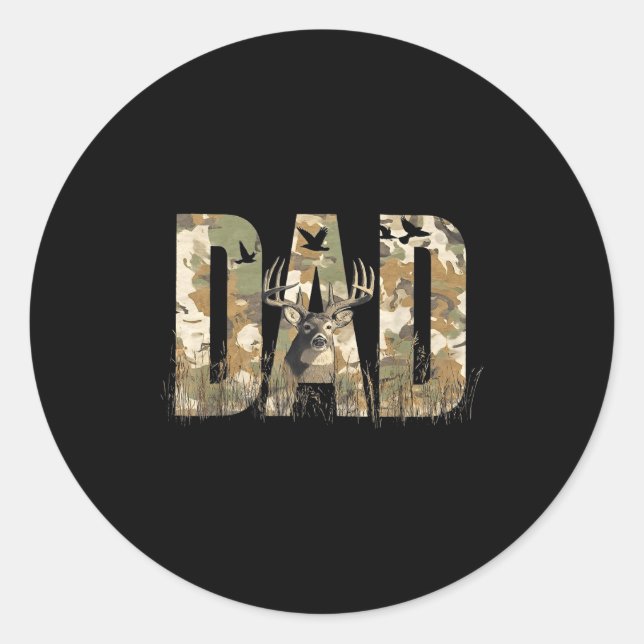 Funny Camo Dad Hunting Camouflage Deer Father's Da Classic Round Sticker (Front)