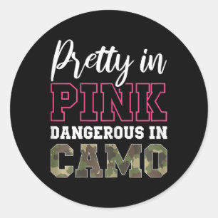 Funny Camo Hunting Pink Graphic For Women And Girl Classic Round Sticker