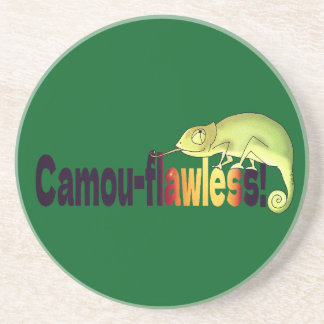Funny Camou-flawless Chameleon Pun Coaster