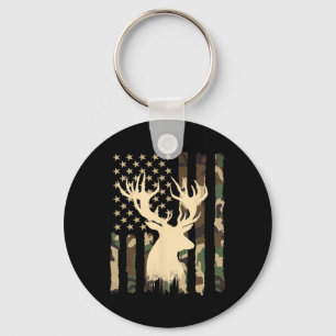 Funny Camouflage Usa Flag Whitetail Buck Deer Hunt Keychain