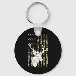 Funny Camouflage Usa Flag Whitetail Buck Deer Hunt Keychain