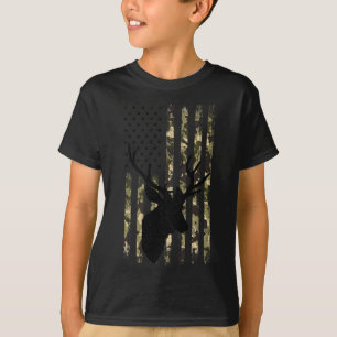 Funny Camouflage Usa Flag Whitetail Buck Deer Hunt T-Shirt