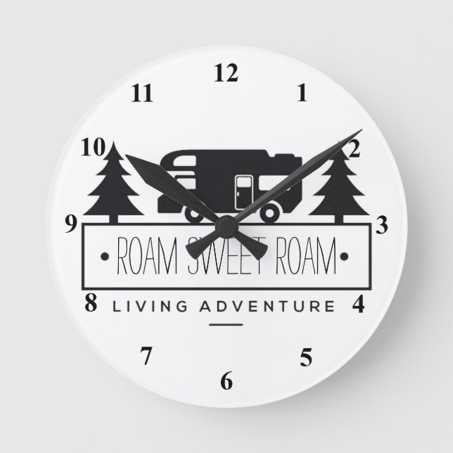 Funny Camper RV Home Sweet Home | Wanderlust Quote Round Clock (Front)