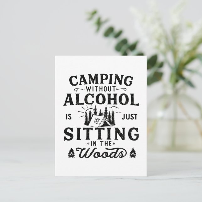 Funny camper slogan camping drinking sayings postcard (Standing Front)