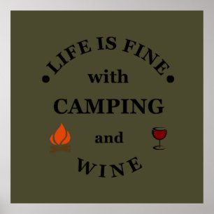 funny camping and wine saying poster