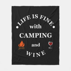 Funny camping and wine sayings fleece blanket